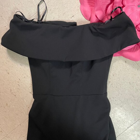 BHLDN Black Delice Crepe Off The Shoulder Evening Maxi Dress Slit - Picture 4 of 10